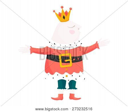 Royal Vector Illustration In A Cartoon Style: His Majesty The King Isolated. Happy Medieval King Mas