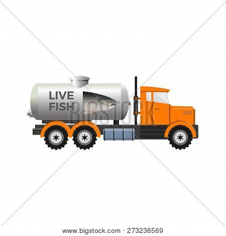 Fish Transport Tank With Pictured Salmon Head. Vector Illustration Isolated On White Background