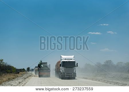 Truck On A Dirt Gravel Road In Botswana