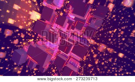 Sparkling Holographic Abstact Pink Cubes