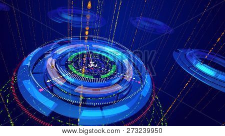 Mechanical Blue Rings With Narrow Arrows
