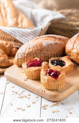 Danish Bread With Fruits, Blueberry And Cherry Sauce