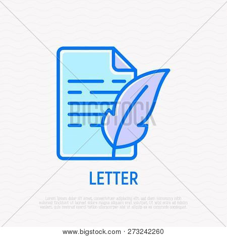 Letter With Feather Thin Line Icon. Modern Vector Illustration Of Retro Style Communication.