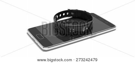 Fitness Tracker, Smart Watch And Mobile Phone Isolated On White Background. 3D Illustration