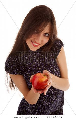 giovane ragazza bella con apple sul bianco