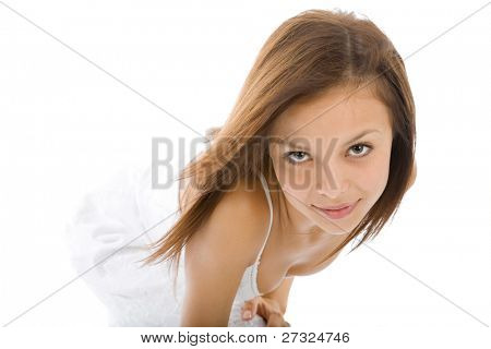 Bella ragazza Yong sul ritratto bianco