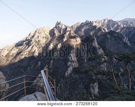 Great View To Beautiful Mountains From The High Peak Of Seoraksan National Park. South Korea