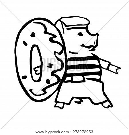 Funny Costumed Sailor Pig With Doughnut Lafe Saver