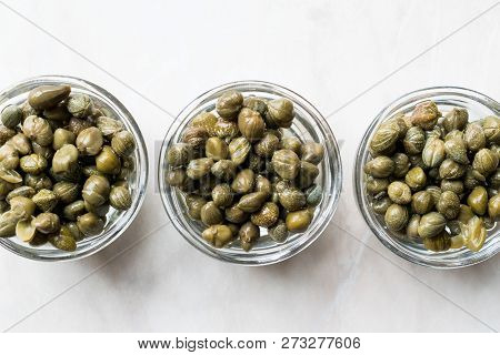 Edible Capers In Glass Bowl Ready To Eat.