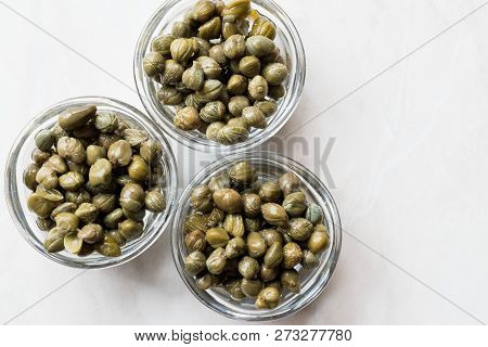 Edible Capers In Glass Bowl Ready To Eat.