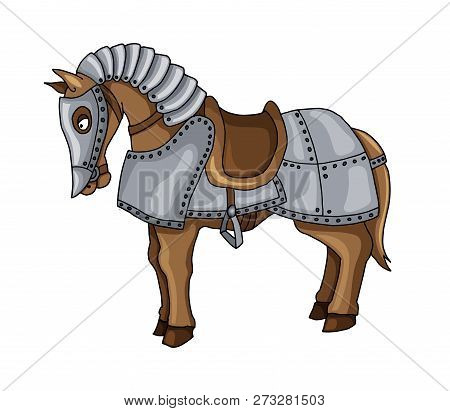 Cartoon Character Of War Horse In Armour Suit Illustration Isolated On White