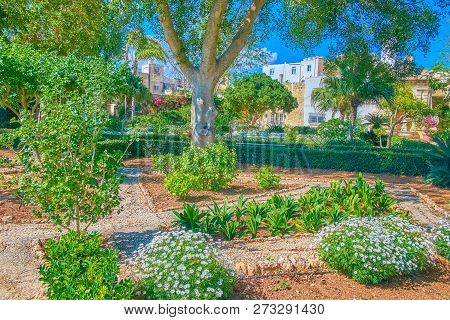Naxxar, Malta - June 14, 2018: The Beautiful Garden Of Palazzo Parisio With High Variety Of Plants A