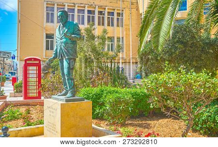 Naxxar, Malta - June 14, 2018: The Sculpture To Freddie Micallef, Famous Maltese Politician, Located