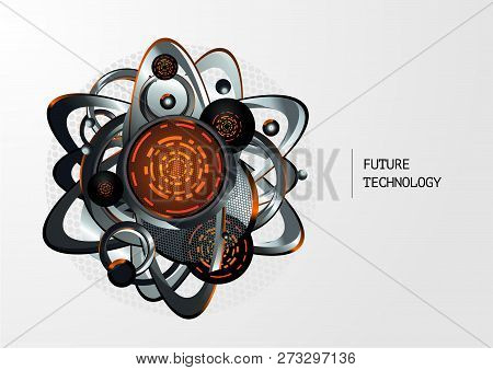 Abstract Technology Background With Metal 3d Elements. Vector Illustration. Futurictic Mechanism Con