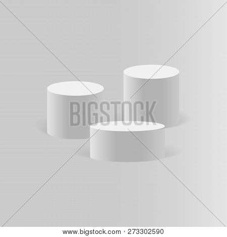 Round Stage Podium Isolated On Graybackground. 3d Pedestal. Vector Illustration.