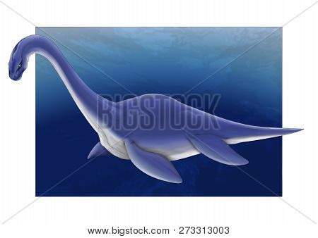 Dinosaurus Plesiosaurus In Water Depth, Cartoon Illustration