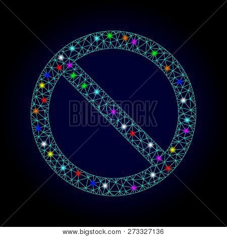 Glossy Polygonal Mesh Forbidden Icon With Glow Effect On A Dark Background. Carcass Forbidden Iconic