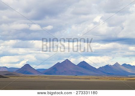 Desolate Landscape Along Central Highlands Of Iceland. Iceland Panorama. Route F907