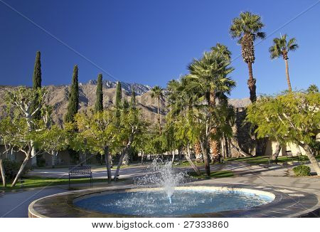 Palmy stromy modrá fontána Palm Springs Kalifornie