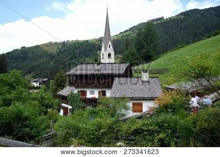 PETSCHIED, ITALY - JULY 14, 2018:Petschied village near Luson, Northern Italy