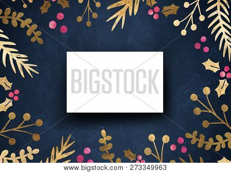 Namecard Mockup Template Background With Elegant Flower Border