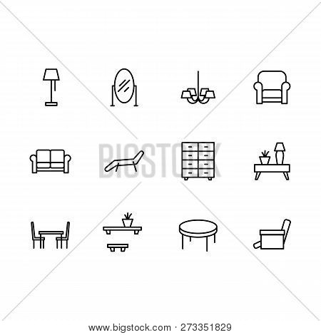 Simple Set Symbols Furniture And Interior Room Line Icon. Contains Such Icon Lamp, Makeup Mirror, Ch