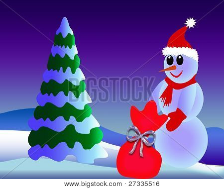 Schneemann mit Geschenk