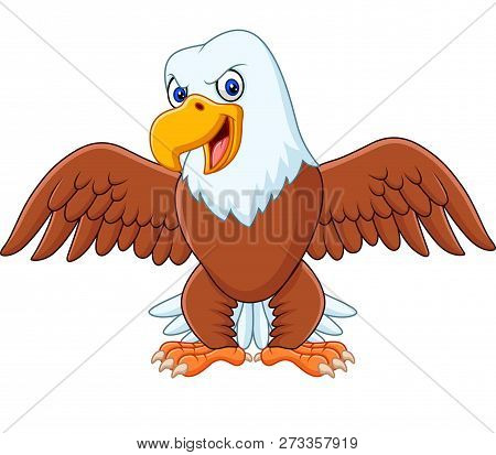Vector Illustration Of Cartoon Bald Eagle With Wings Extended