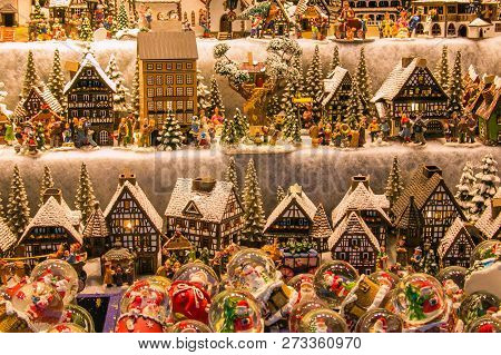 Decorative Miniature City Houses At The Famous Christmas Market Of Salsburg In Austria, Europe