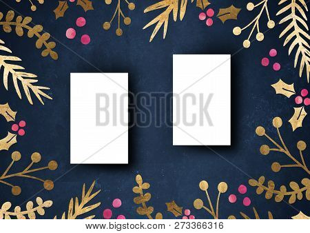 Namecard Mockup Template Background With Elegant Flower Border