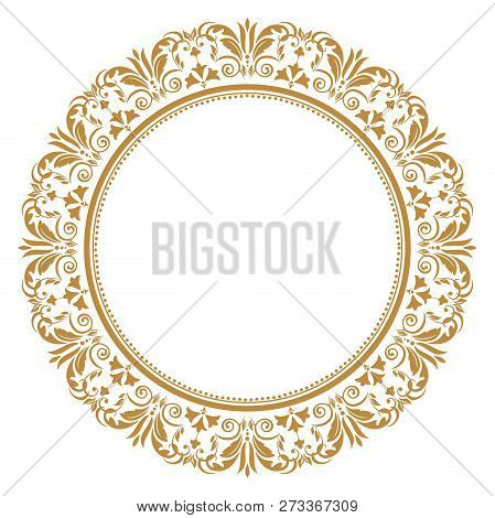 Vintage Round Frame In Retro Style, Barroco. Flower Decorative Ornament, Element For Greeting Cards,