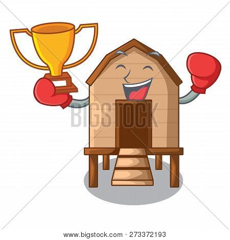 Boxing Winner Chicken In A Wooden Cartoon Coop
