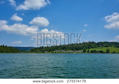 Panoramic View Of Leisure Village At The Right Bank Of Lake Saint Point Doubs France
