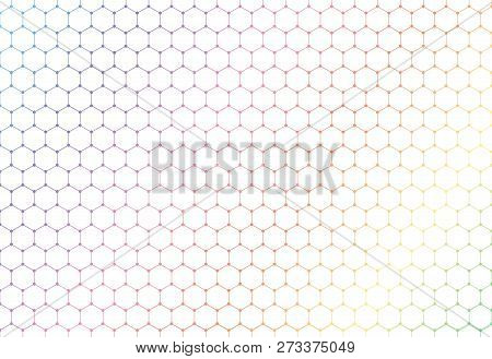 Abstract Colorful Hexagons Seamless Pattern On White Background And Texture. Hexagonal Lines Net Wit