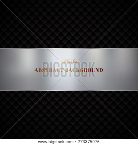 Abstract Luxury Black Geometric Squares Pattern Design On Dark Background With Silver Metallic Banne