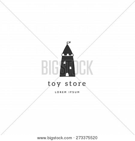 Vector Hand Drawn Premade Logo With Castle Silhouette. Template For Children Related Business Brandi