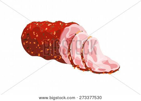 Meat Product Icon. Fresh And Prepared Meatloaf. Realistic Sliced Kielbasa Vector Illustration Isolat