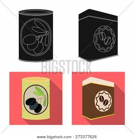 Vector Illustration Of Can And Food Sign. Collection Of Can And Package Vector Icon For Stock.