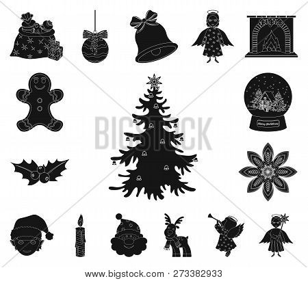 Christmas Attributes And Accessories Black Icons In Set Collection For Design. Merry Christmas Vecto