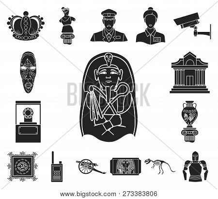 Museum And Gallery Black Icons In Set Collection For Design. Storage And Exhibition Of Showpiece Vec