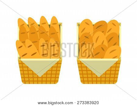 Ounter Stall With Bakery Food Products. Vector Shelf With Bread And Pastry Products, Dough And Buns,