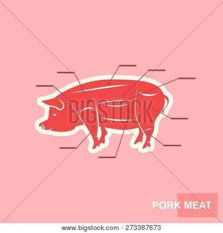 Poster Cut Of Pork Meat Set.  Butcher Diagram Pig Silhouette.  Gentle 
Stylized Poster For Groceries