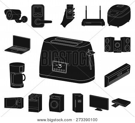 Smart Home Appliances Black Icons In Set Collection For Design. Modern Household Appliances Vector S