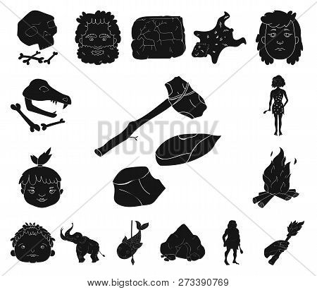 Life In The Stone Age Black Icons In Set Collection For Design. Ancient People Vector Symbol Stock W