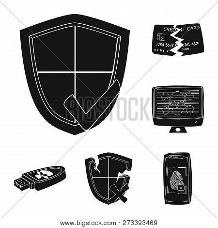 Vector Design Of Virus And Secure Symbol. Collection Of Virus And Cyber Stock Symbol For Web.