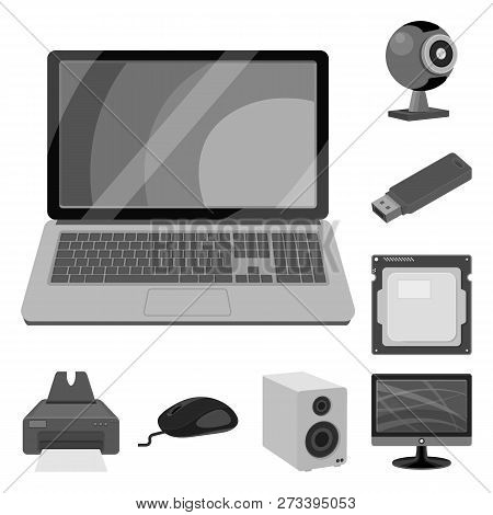 Isolated Object Of Laptop And Device Logo. Set Of Laptop And Server Vector Icon For Stock.