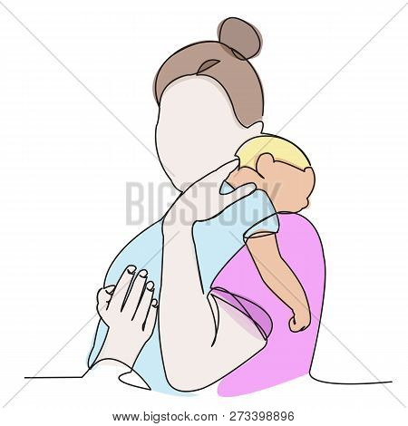 Continuous Single Drawn One Line Woman In Hospital With A Newly Born Child Drawn By Hand Picture Sil