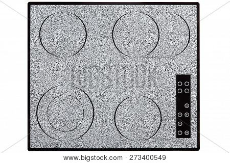 Electric Hob With Ceramic Surface And Touch Control Panel Isolated On White.