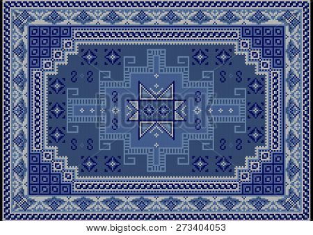 Luxury Vintage Oriental Carpet With Blue, Bluish And Beige Shades On Black Background