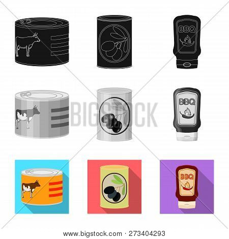 Vector Illustration Of Can And Food Sign. Set Of Can And Package Vector Icon For Stock.